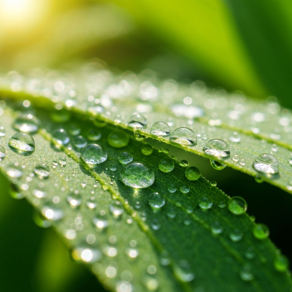 Klare Wassertropfen auf Blättern
